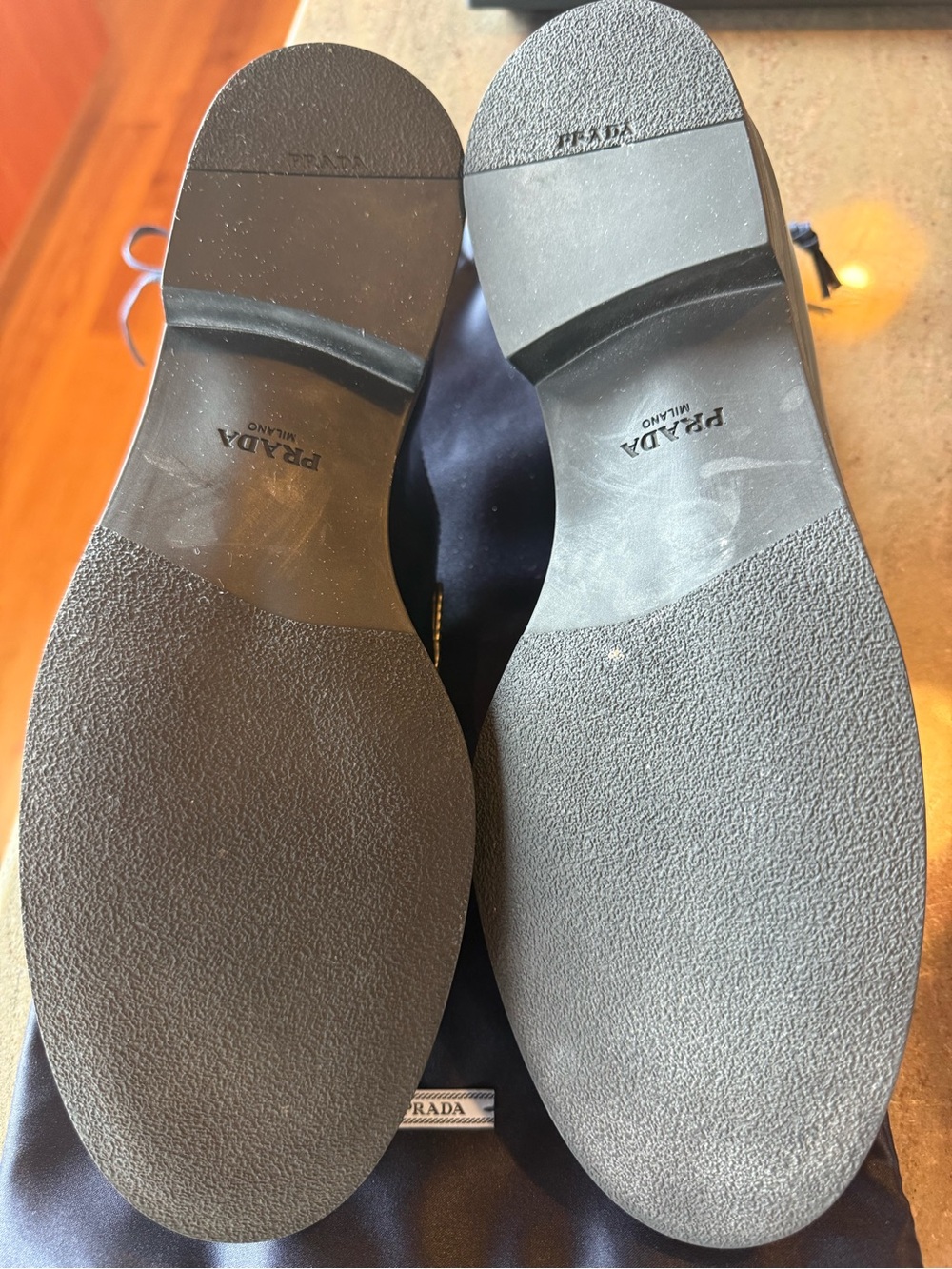 Prada Black Patent Leather Penny Loafers with Logo Plaque - Picture 4 of 5